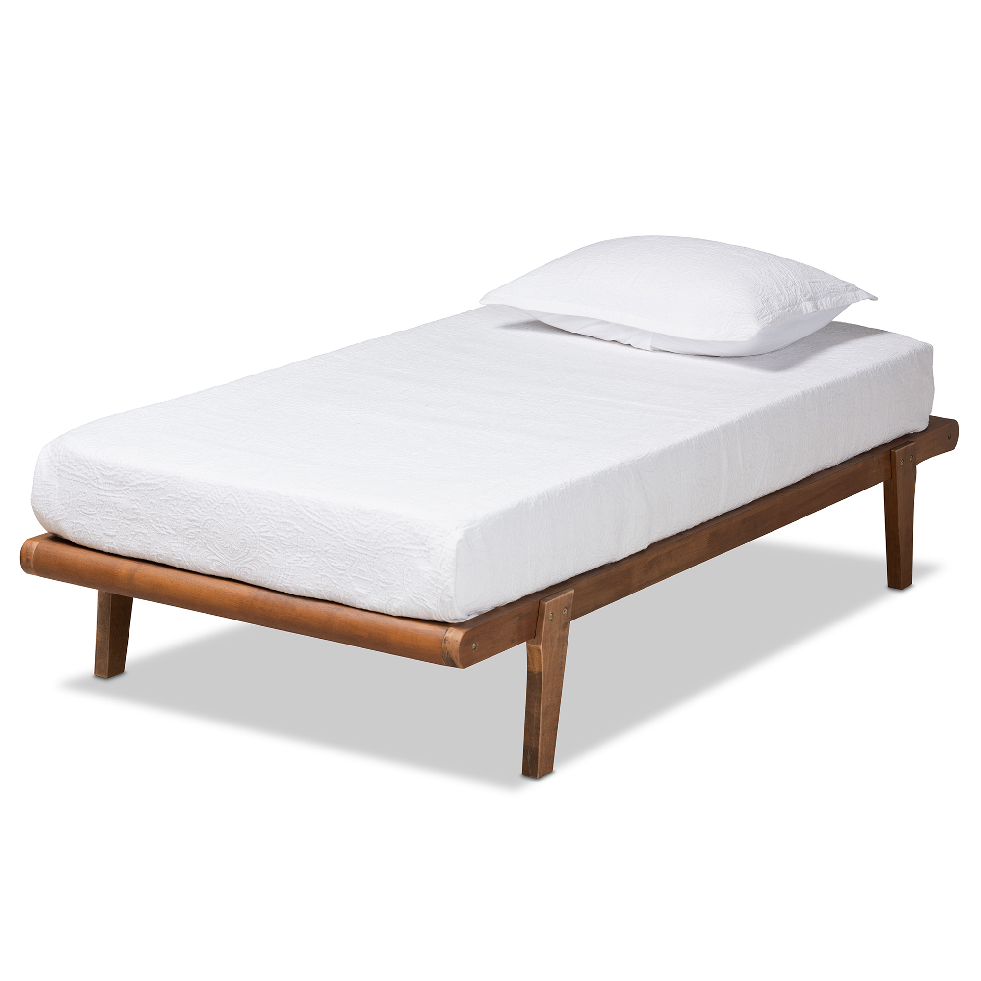 Baxton Studio Kaia Mid-Century Modern Walnut Brown Finished Wood Twin Size Platform Bed Frame